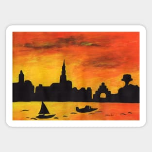 Flensburg skyline in the evening sun Sticker